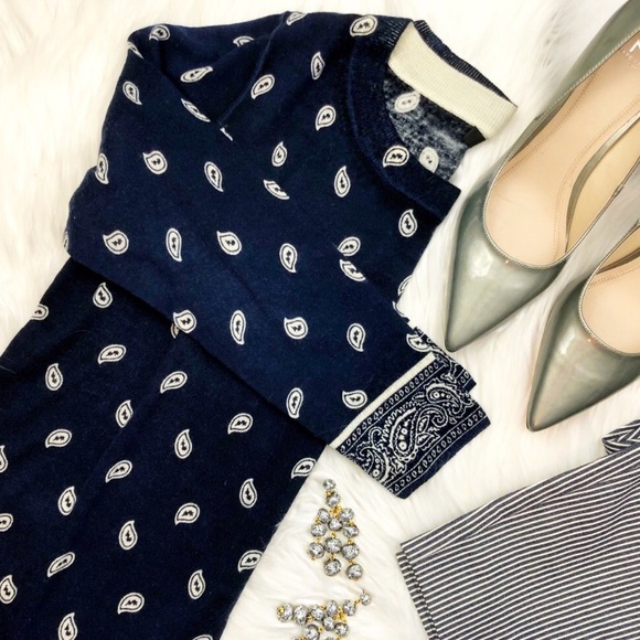 J. Crew Sweaters - J. Crew Navy Paisley Bandana Print Sweater